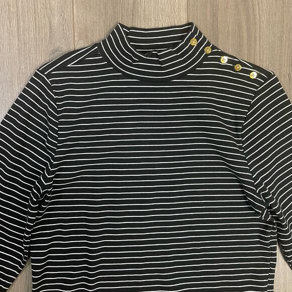 J Crew Long Sleeve Striped Button Shoulder Rib Mock Neck Shirt US Women's L New - Picture 3 of 8